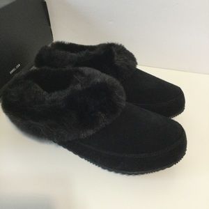 New NIB SOREL Women's Go Coffee Run Slippers sz 8 black fur suede slip ons shoes